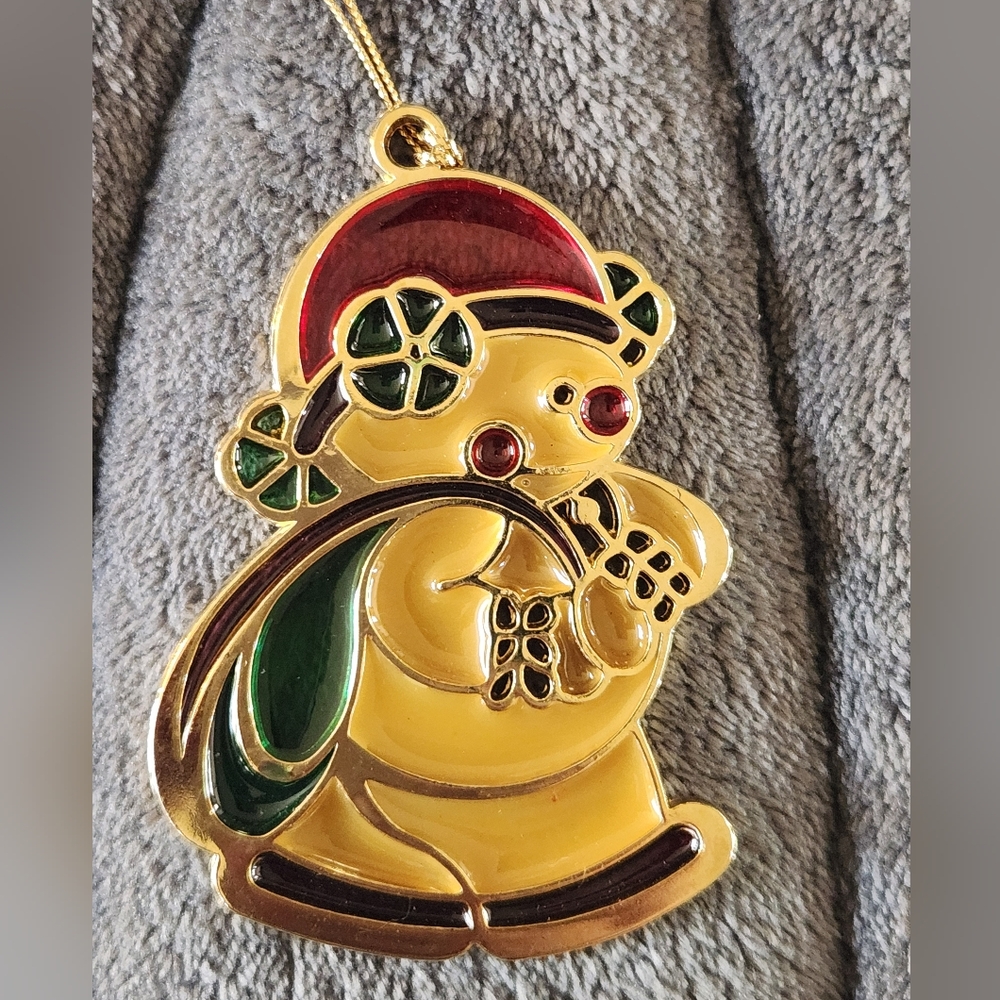 VTG Russ Berrie Snowman Christmas Ornament Faux Stained Glass Sun